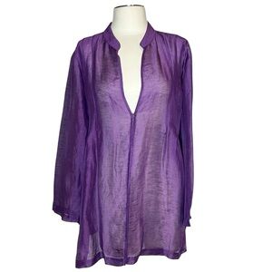 Eileen Fisher purple silk & linen one button long sleeve blouse cover up size L